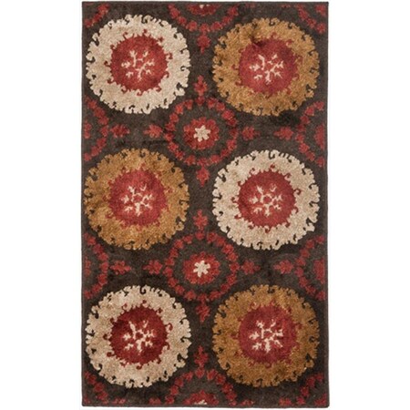 Safavieh 3 x 5 ft. Small Rectangle Country and Floral Kashmir Brown and Red Wool Rug KAS111A-3